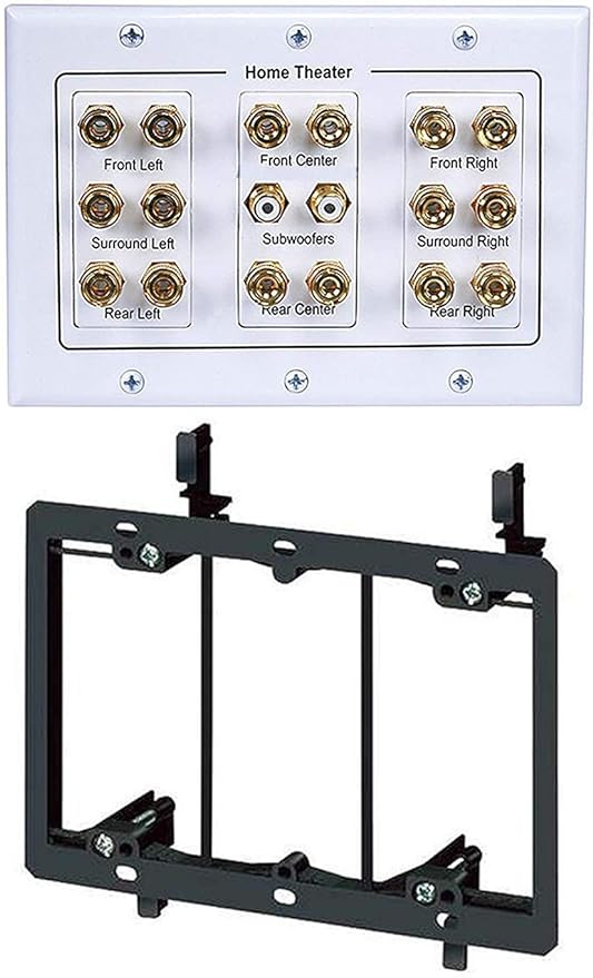 iMBAPrice Premium 3-Gang Home Theater 8.2 Surround Sound Distribution Wall Plate for 8 Speakers, 2 RCA Jack for 2 Subwoofer + Mounting Bracket