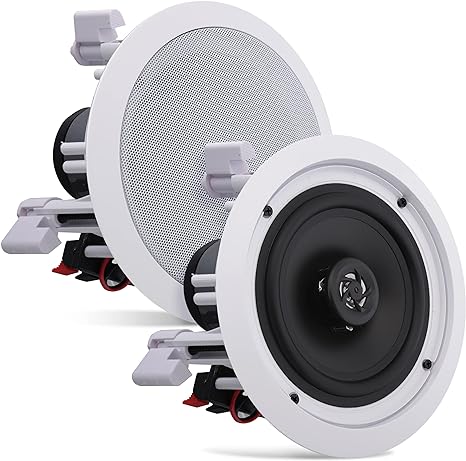 Pyle 6.5” Flush Mount In-wall In-ceiling 2-Way Home Speaker System Spring Loaded Quick Connections Dual Polypropylene Cone Polymer Tweeter Stereo Sound 200 Watts (PDIC1661RD) White